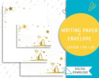 Printable writing paper Printable letter paper Printable envelope Printable stationery Instant download Christmas paper