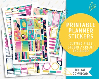 Printable Summer Planner Sticker Kit. Weekly Planner Stickers. Tropical Summer Sticker Kit / SK-0025