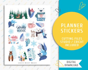 Cute Winter Stickers. Instant download planner sticker kit. Cute Winter Animal Stickers / SS-0041