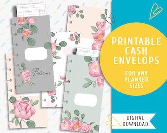 Printable Cash Envelope Kit. Printable Cash Envelope System. Cash Envelopes and Inserts For Planner. Pink Bloom / PP-0056