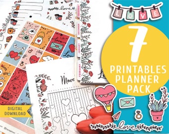 Printable Planner Pack Doodle Love. 7 Matching Planner Printables for The Happy Planner: Sticker Kits, Planner Pages, Functional Sticker
