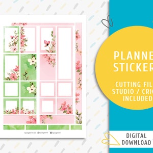 Printable Border Stickers. Instant download planner sticker kit. Pink Flower Border Stickers / SS-0054