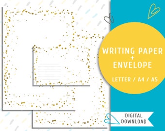 Printable writing paper. Printable letter paper and an envelope. Instant download printable mailing stationery. Golden Rain / WP-0009