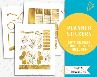 Golden Weekly Sticker Kit. Printable Planner Sticker Weekly Kit. Golden Magic Sticker Kit / SK-0012