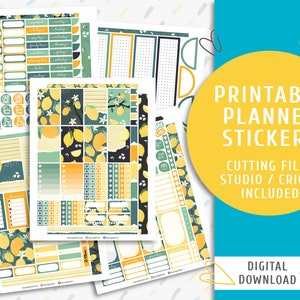 Printable Lemon Planner Sticker Kit. Weekly Planner Stickers. Vintage Lemon Sticker Kit / SK-0023