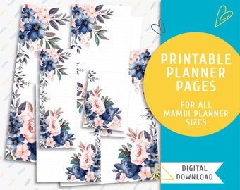 Printable note planner pages. Printable The Happy Planner inserts. Instant download page kit. Blue Bouquet / PP-0033