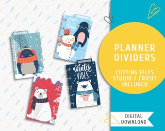 Cute Winter Planner Dividers. Printable Planner Tabs. Dividers For Micro Happy Notes. Cute Winter Animals Divider Kit / PA-0011