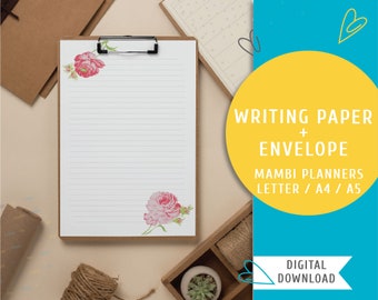 Printable writing paper Printable letter paper Printable envelope Printable stationery Instant download Shabby chic letter paper Rose paper