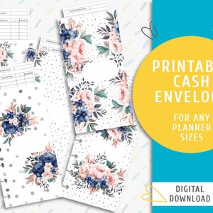 Printable Cash Envelope Kit. Printable Cash Envelope System. Cash Envelopes and Inserts For Planner. Blue Rose / PA-0002