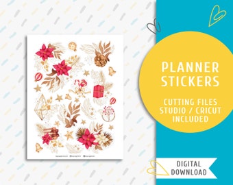 Stylish Christmas Stickers. Printable download planner sticker kit. Stylish Christmas Stickers / SS-0035