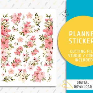Flower Stickers. Instant download planner sticker kit. Cute Pink Flower Stickers / SS-0050