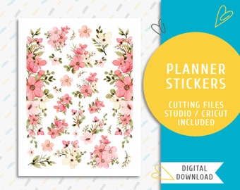 Flower Stickers. Instant download planner sticker kit. Cute Pink Flower Stickers / SS-0050