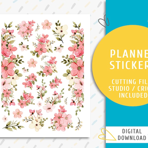 Flower Stickers. Instant download planner sticker kit. Cute Pink Flower Stickers / SS-0050