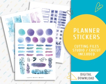 Watercolor Weekly Sticker Kit. Printable Planner Sticker Weekly Kit. Ice Flowers Sticker Kit / SK-0005