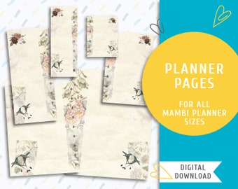 Printable note planner pages. Printable The Happy Planner inserts. Instant download page kit. Vintage Bird and Flower / PP-0058
