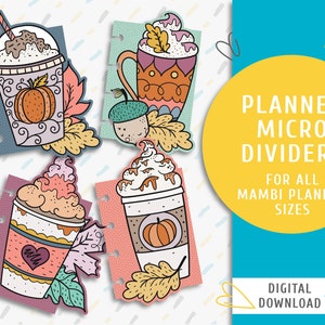 Autumn Planner Dividers. Printable Planner Tabs. Dividers For Micro Happy Notes. Fall Coffee Divider Kit / PA-0007
