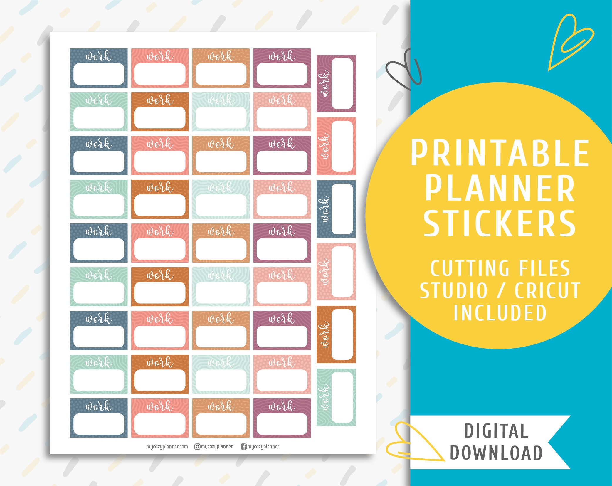 Printable Work Planner Stickers. Instant Download Planner Sticker Kit ...