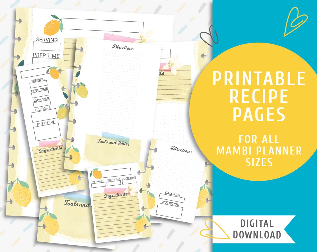 Printable Recipe Planner Pages. Printable the Happy Planner Inserts ...