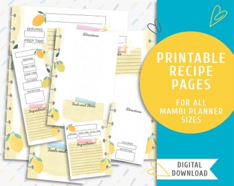 Vintage Lemon Recipe Planner Pages for A5 and Happy Planner (Digital Download)