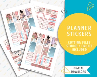 Spring Weekly Sticker Kit. Printable Planner Sticker Weekly Kit. Spring Girls Sticker Kit / SK-0016