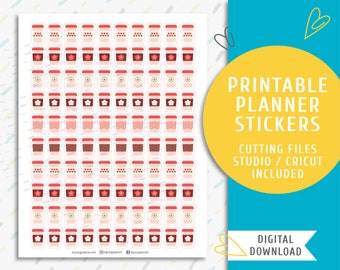 Printable Coffee Stickers. Instant download planner sticker kit. Sakura Coffee Stickers / SS-0011