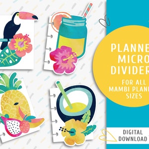 Tropical Summer Planner Dividers. Printable Planner Tabs. Dividers For Mcro Happy Notes. Tropical Summer Divider Kit / PA-0006