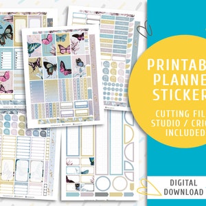 Printable Watercolor Planner Sticker Kit. Weekly Planner Stickers. Watercolor Butterfly Sticker Kit / SK-0031