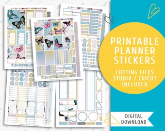 Printable Watercolor Planner Sticker Kit. Weekly Planner Stickers. Watercolor Butterfly Sticker Kit / SK-0031