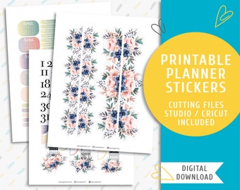Watercolor Flowers Planner Stickers. Printable Planner Stickers. April Sticker Kit / SK-0017