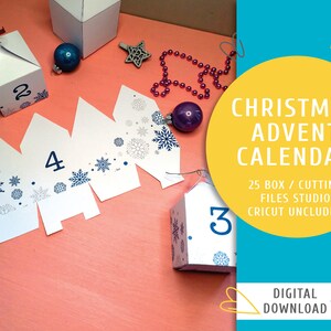 Cheerful Christmas Advent Calendar. Instant Download Printable Decor. Snowflake Theme. US Letter and A4 Paper Size. Cutting File Included