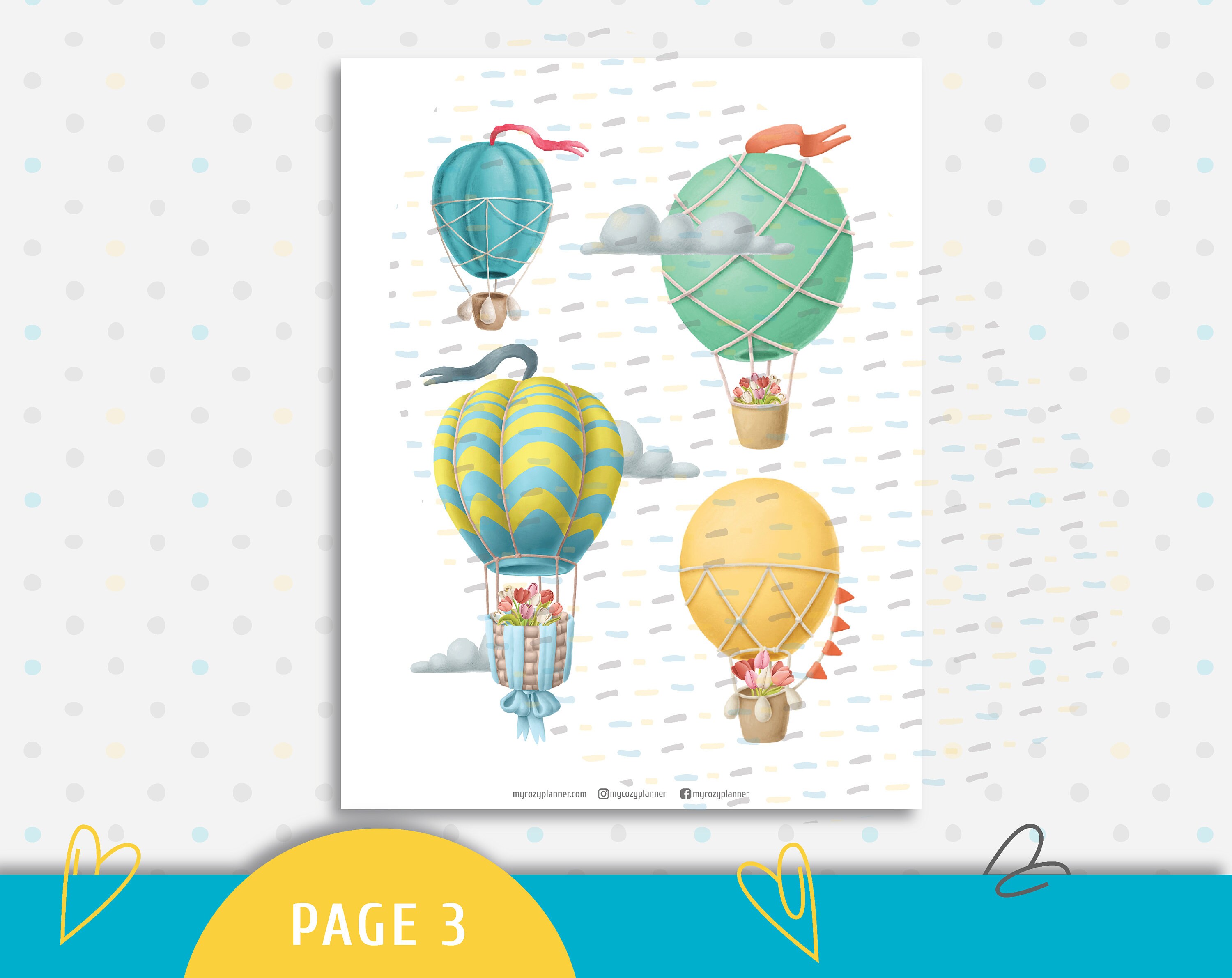 Watercolor Hot Air Balloon Planner Stickers. Printable Pink Orchid ...