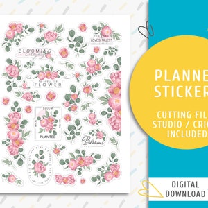 Flower Stickers. Instant download planner sticker kit. Pink Bloom Stickers / SS-0051