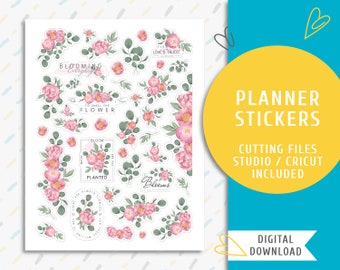 Flower Stickers. Instant download planner sticker kit. Pink Bloom Stickers / SS-0051