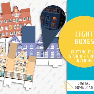Christmas Light City Boxes. Printable Christmas Decor. DIY Christmas Night City Boxes. US Letter and A4 Paper Size. Cutting File Included