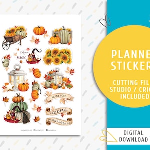 Watercolor Autumn Stickers. Instant download planner sticker kit. Cozy Autumn Stickers / SS-0032