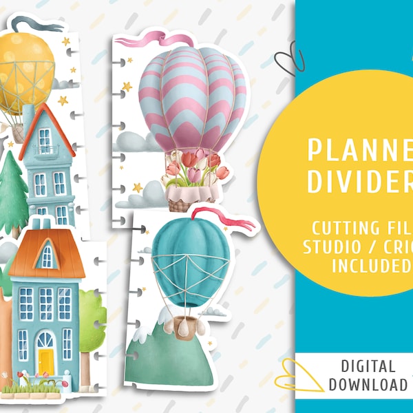 Watercolor Planner Dividers. Printable Planner Tabs. Dividers For Micro Happy Notes. Hot Air Balloon Divider Kit / PA-0019