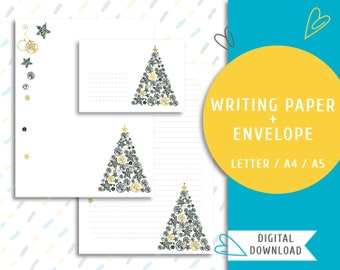 Printable writing paper Printable letter paper Printable envelope Printable stationery Instant download Christmas Tree paper