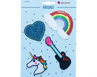 Applique iron-on rainbow guitar patches