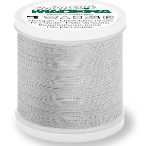 May include: A spool of gray embroidery thread with the brand name "Polyneon Madeira" and the text "Made in Germany" on the label.