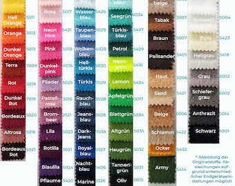 May include: A color chart of 64 different colors of polar fleece fabric. The chart is labeled with the color name and a number. The fabric is described as anti-pilling and 100% polyester. The chart also includes care instructions for the fabric.