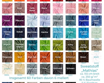 Sweat Stoff "Mathias" von Stofftreff Santi® - Meterware - 50 cm Schritte - Öko-Tex Standard 100 - Wintersweat -60 verschiedene Farben