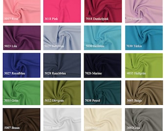 May include: A color chart of fabric swatches with German color names and numbers. The swatches are arranged in a grid of 12 rows and 4 columns. The colors include yellow, orange, red, pink, purple, blue, green, brown, gray, and black.