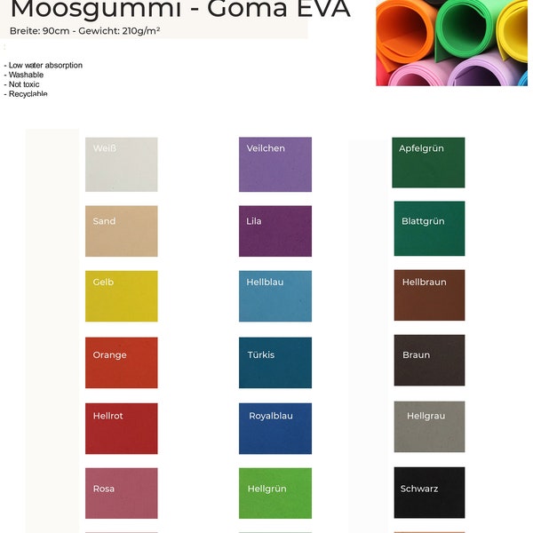 Moosgummi 2mm Meterware ab 0,5m - GOMA EVA in 23 Tollen Farben - Bastelstoff Gummiplatten…