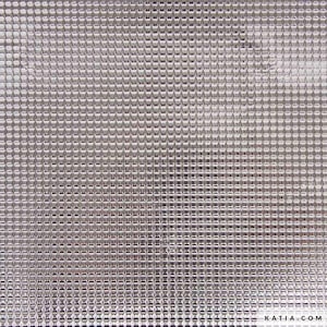 Puede incluir: Primer plano de una superficie plateada texturizada y reflectante con un patrón de cuadrícula.