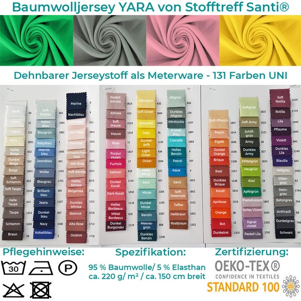 Jersey-YARA de Stofftreff Santi®-Total 190 couleurs-150 cm de largeur-50 cm de longueur-vendu au mètre-robe, patchwork et tissu décoratif avec élasthanne