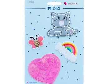 Applique iron-on cat heart patches