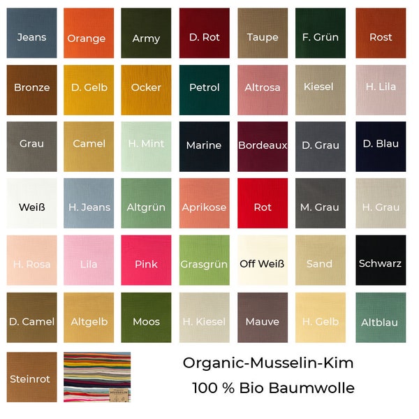 Organic-Musselin-100 % Bio Baumwolle-50cm Schritte-Meterware