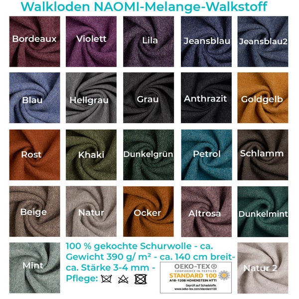 Walkloden/Walkstoff NAOMI Melange by Swafing® von Stofftreff Santi®-100% gekochte Schurwolle-0,5 m Schritte-Meterware