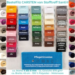 1 meter of high-quality CARSTEN craft felt from Stofftreff Santi® - approx. 5 mm thick - approx. 670 g/m² - bag felt - approx. 45 cm wide - sold by the meter