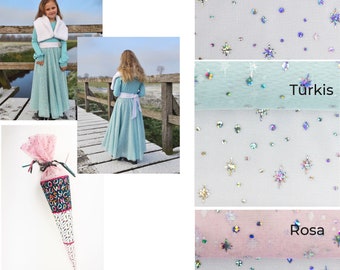 Glitter star tulle ELSA - 50 cm steps - soft and soft falling - 100% nylon - children's dresses - costume - carnival - tulle